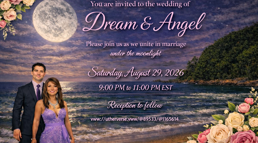 Wedding invitation for Dream and Angel on August 29, 2026